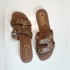 New! Sam Edelman Flat Brown Gold Sandals 6.5 Womsns